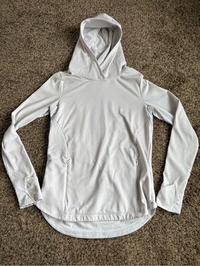Athleta Boot Camp Pullover Cross Back Hoodie White Women Size S Long Sleeve